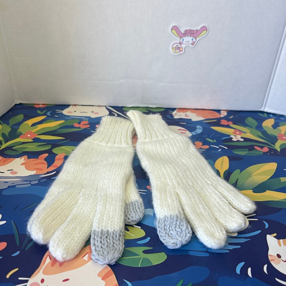 Aerie Gloves Mittens Creme Knit Cell Phone Touchpoint Fingers Thumbs One Size